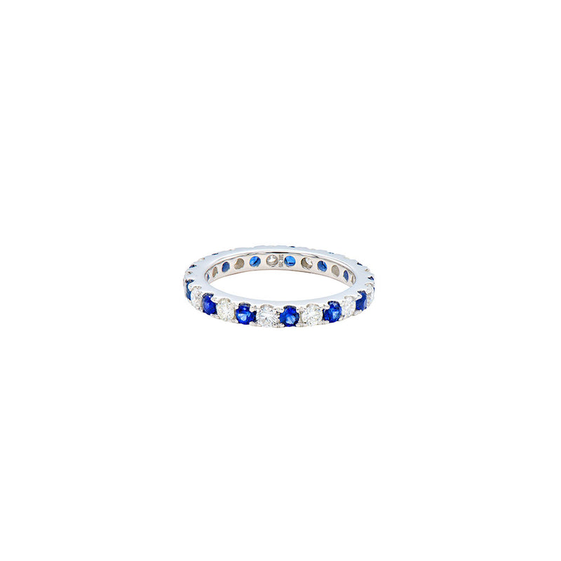18 Karat White Gold Eternity Band with Blue Sapphire and Diamonds