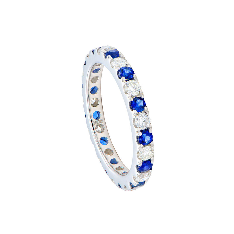 18 Karat White Gold Eternity Band with Blue Sapphire and Diamonds