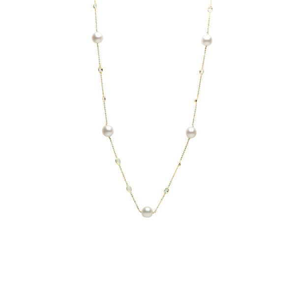 14 Karat Yellow Gold Tin cup Necklace With South Sea Pearls and White Topaz