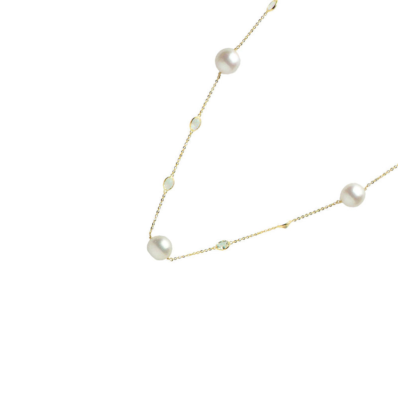 14 Karat Yellow Gold Tin cup Necklace With South Sea Pearls and White Topaz