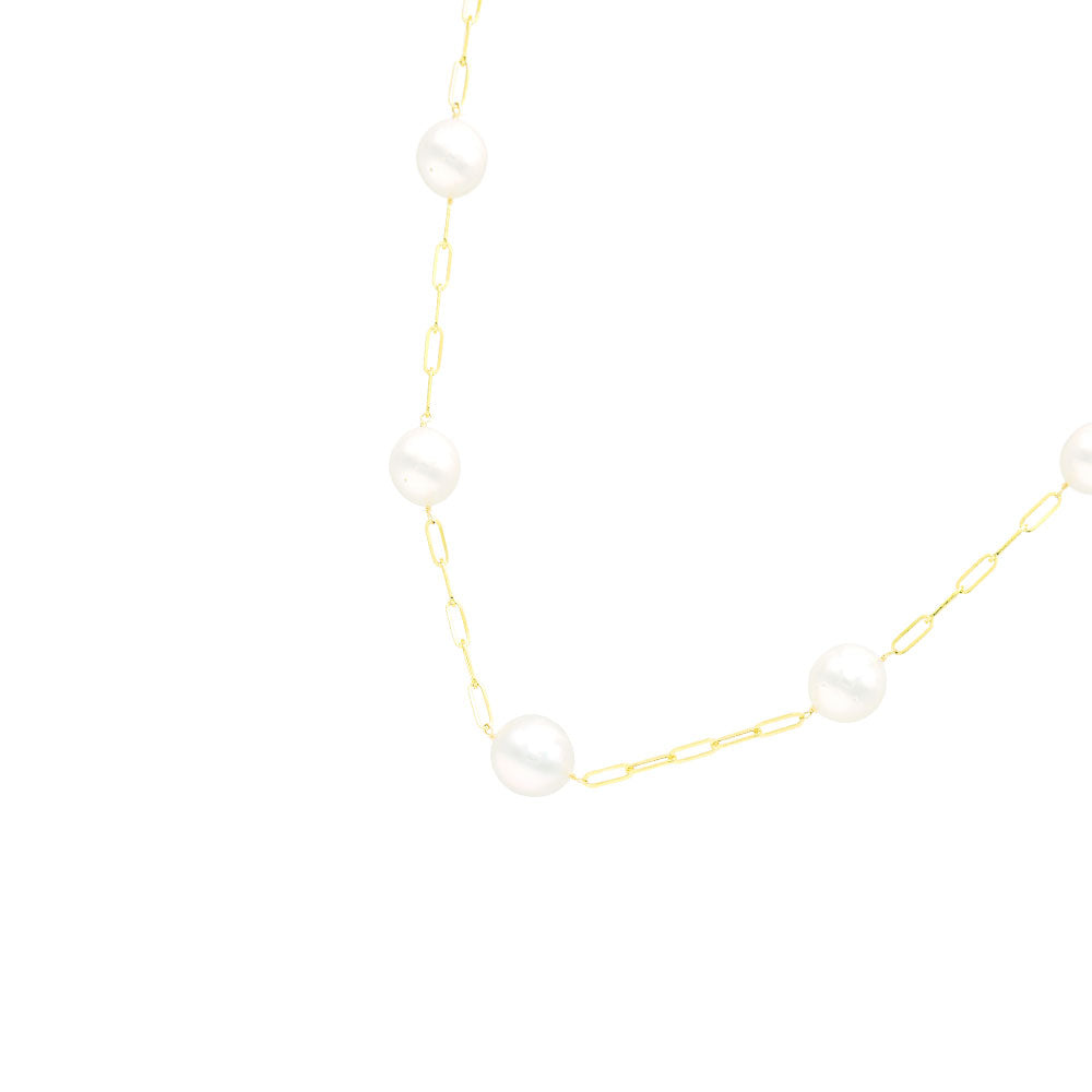 14 Karat Yellow Gold Tin Cup Necklace With White South Sea Pearls